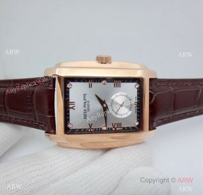 Copy Patek Philippe Gondolo Men Rose Gold Silver Dial Watch